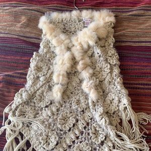 Poncho with fur trim